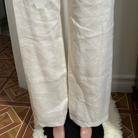 RENAISSANCE AVOCA Women’s Linen Cream Wide Leg High-Rise Pants - Picture 5 of 16